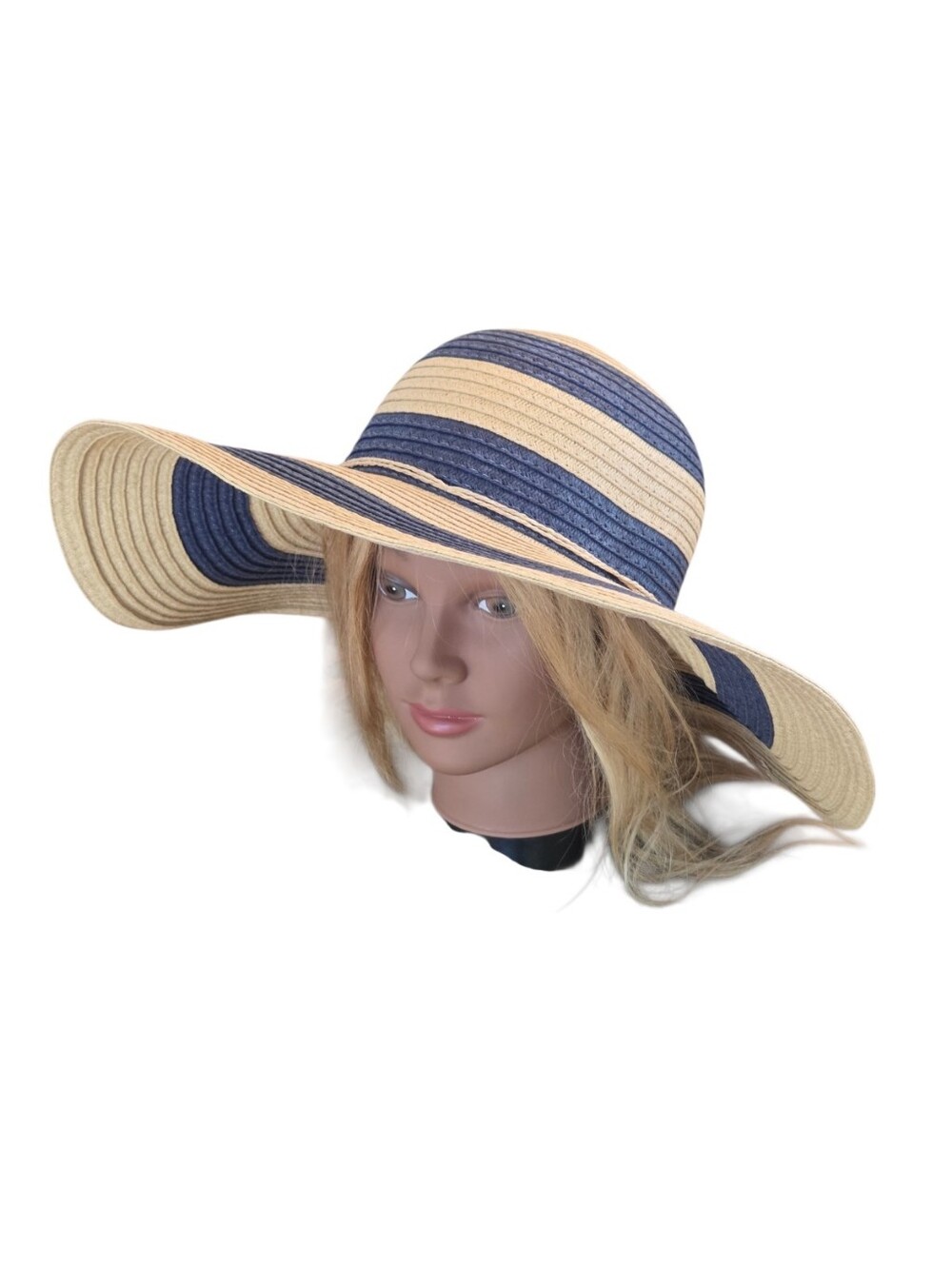 Panama Jack Floppy Wide Brim Paper Braid Straw Sun Hat SPF 50+ Chic Striped